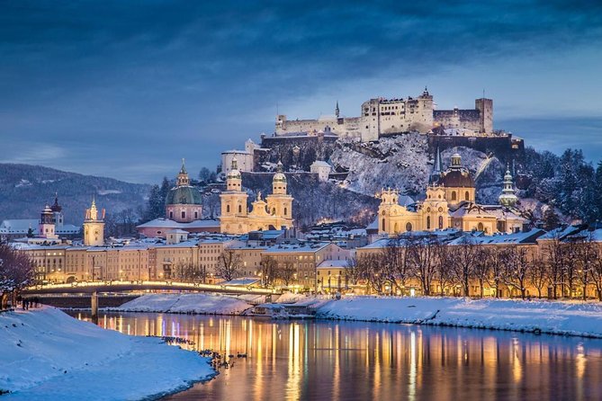Salzburg Christmas market with illuminated stalls and festive decorations