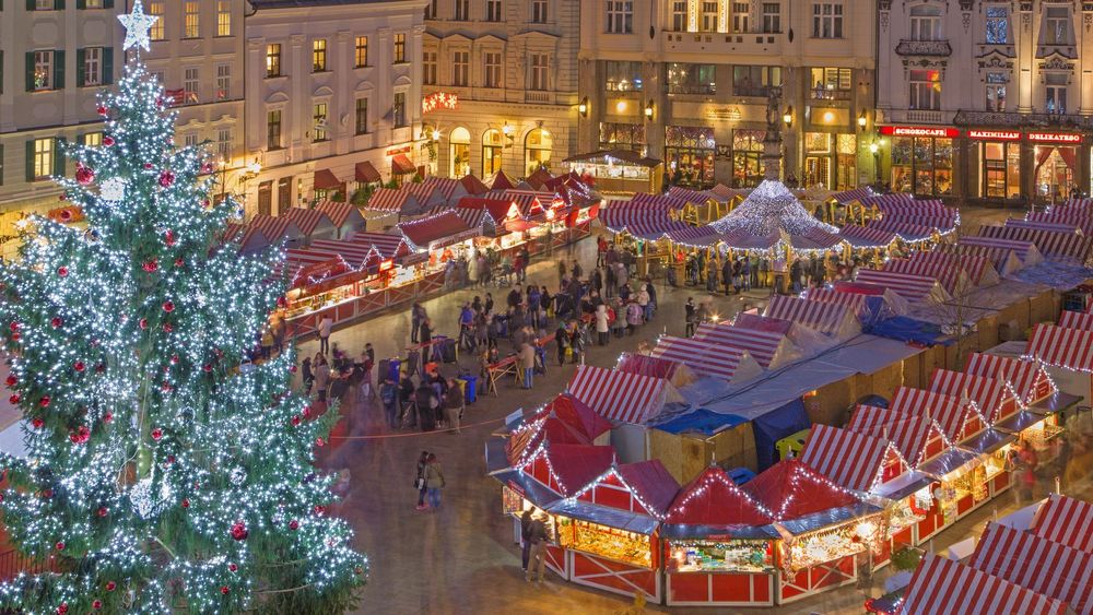 Bratislava – Illuminated Christmas market in Bratislava's Old Town at night
