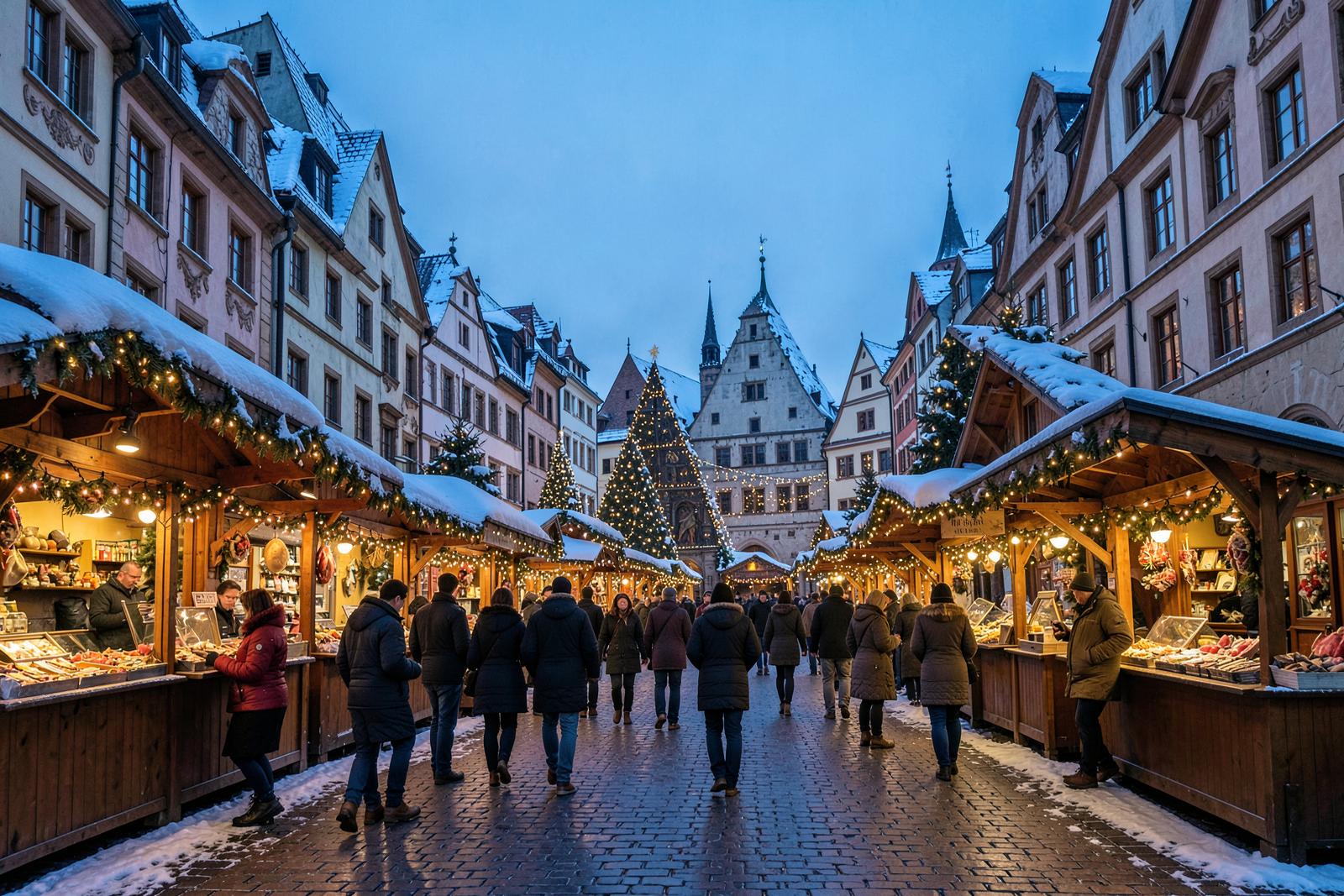 Dresden Christmas market with illuminated stalls and festive decorations